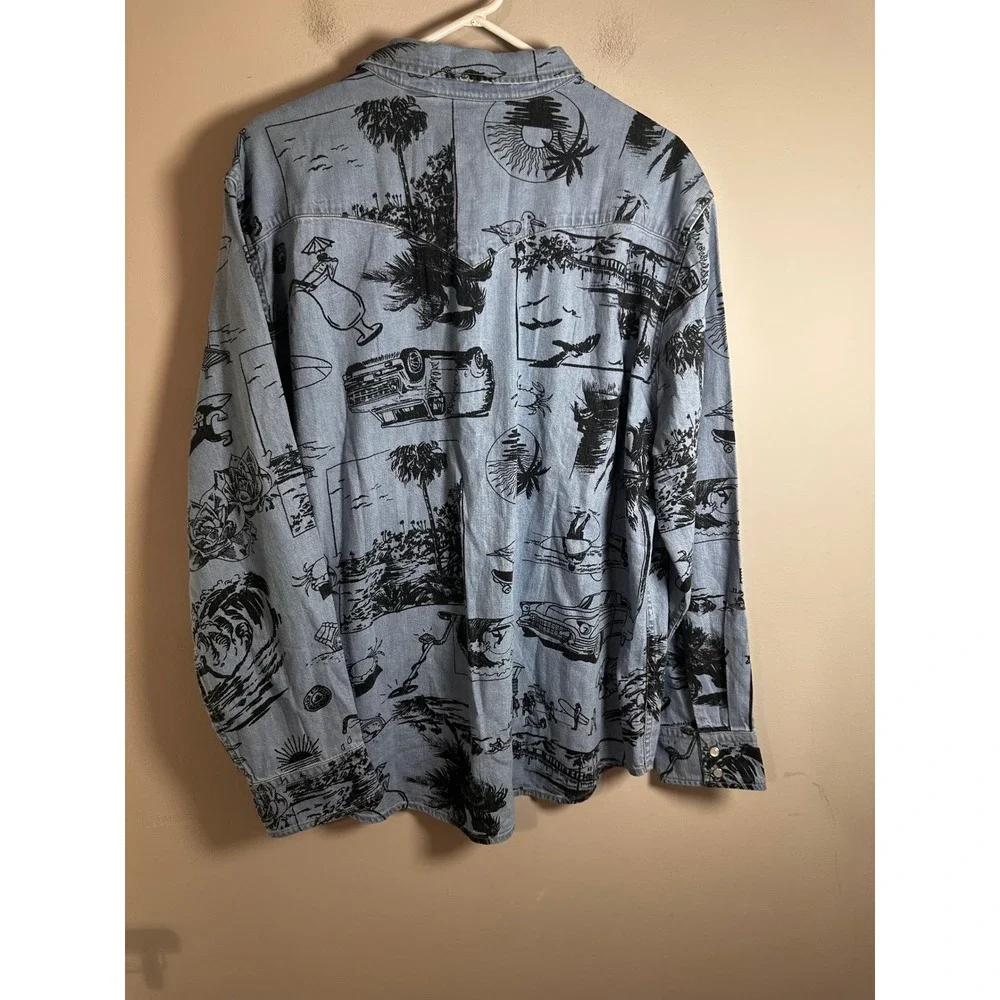 Levis Mens The Western Standard Fit‎ Denim Shirt Blue Beach Surf Print XL NWT